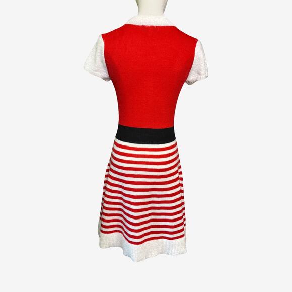 Planet Heart M Santa Sweater Dress Red White Striped Holiday Costume Pom Pom - Picture 5 of 7